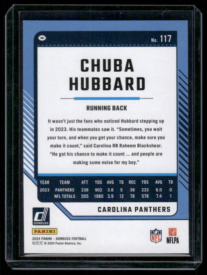 2024 Donruss Chuba Hubbard #117 Green Press Proof