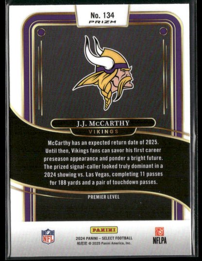 2024 Panini Select J.J. McCarthy #134 Green And Yellow Shock Prizm RC Rookie