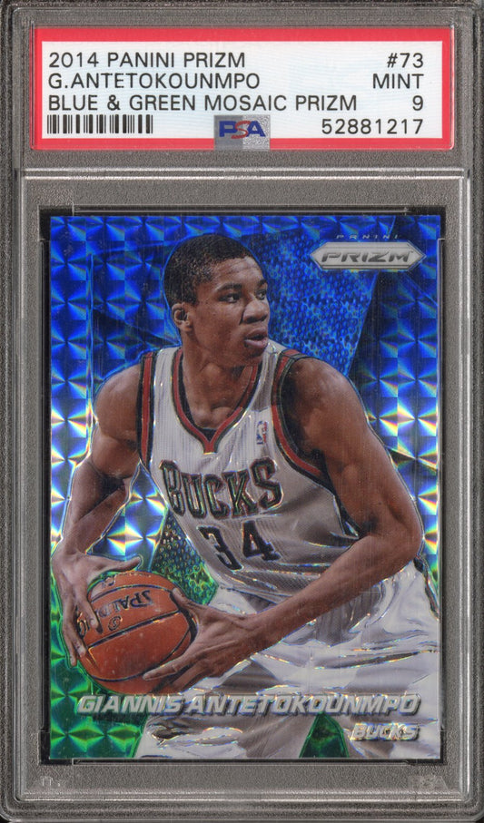 2014 Panini Prizm G. Antetokounmpo #73 Blue & Green Mosaic Prizm PSA 9