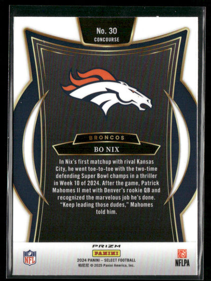 2024 Panini Select Bo Nix #30 Black And Green Shock Prizm RC Rookie