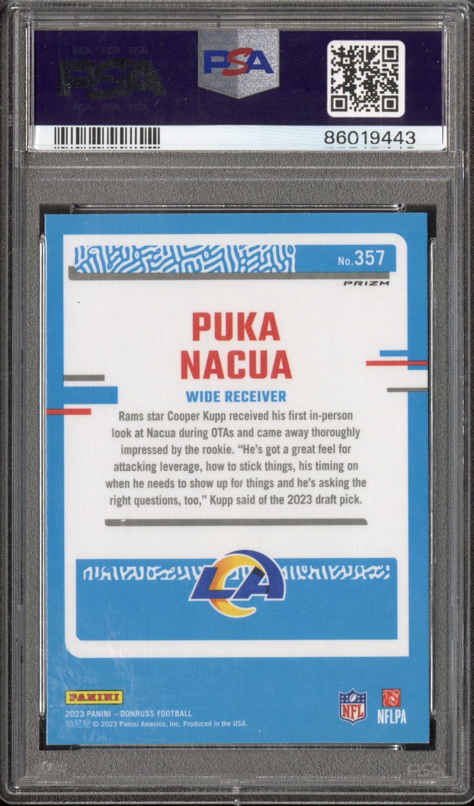 2023 Panini Donruss Puka Nacua #357 Optic Preview Blue Scope PSA 10