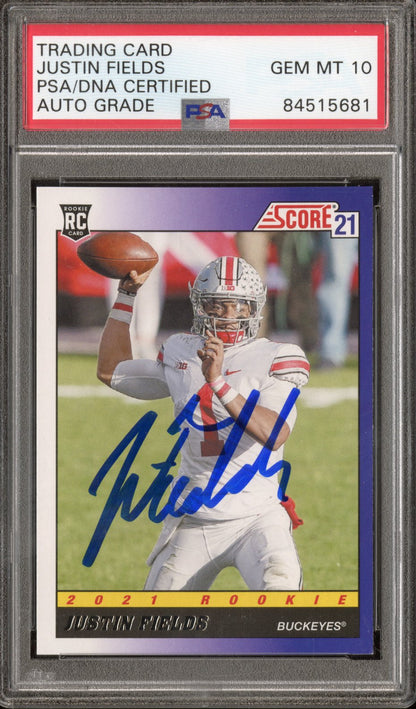 2021 panini score Justin Fields #TB2 Rookie Autograph PSA Auto 10