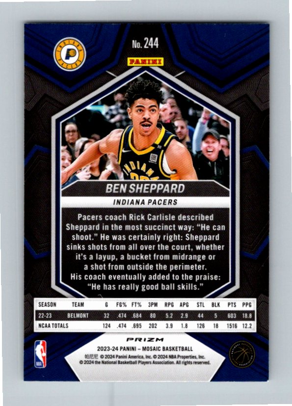 2023 Panini Ben Sheppard #244 Silver Prizm RC