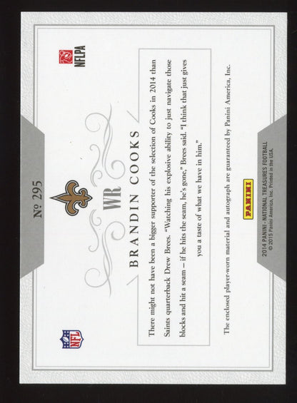 2014 Panini National Treasures Brandin Cooks #295 RC Patch Auto Emerald 03/10