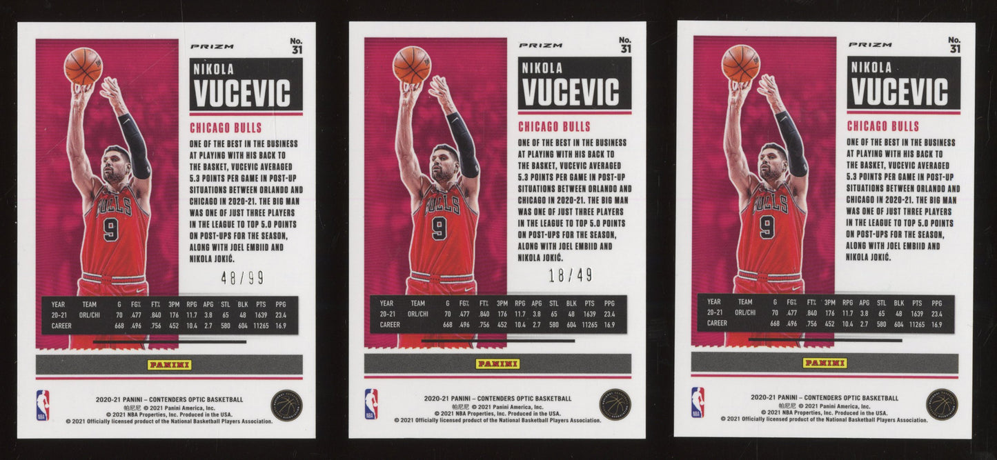 2020-21 Panini Contenders Optic Nikola Vucevic /99 + /49 Lot of 3