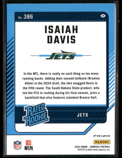 2024 Panini Isaiah Davis #386 Red Pandora Rated Rookie