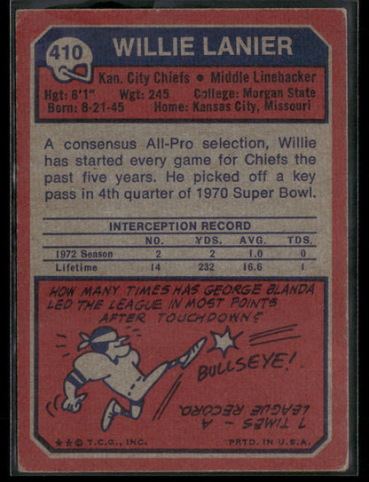 1973 Topps Willie Lanier #410