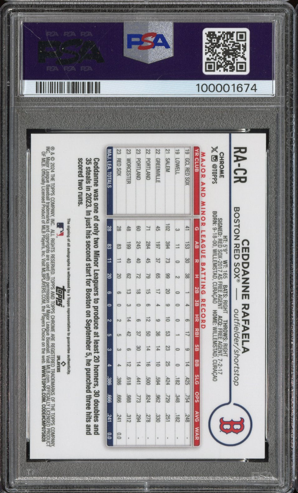 2024 Topps Chrome Ceddanne Rafaela Rookie Autographs B&W Mini Diamond PSA 8