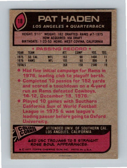 1977 Topps Pat Haden #18