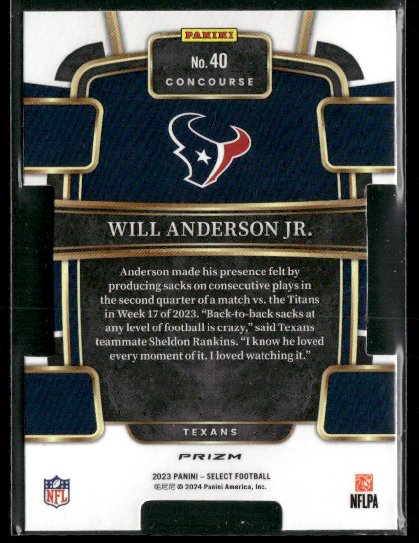 2023 Panini Select Will Anderson Jr. #40 Red White Blue Die Cut Rookie