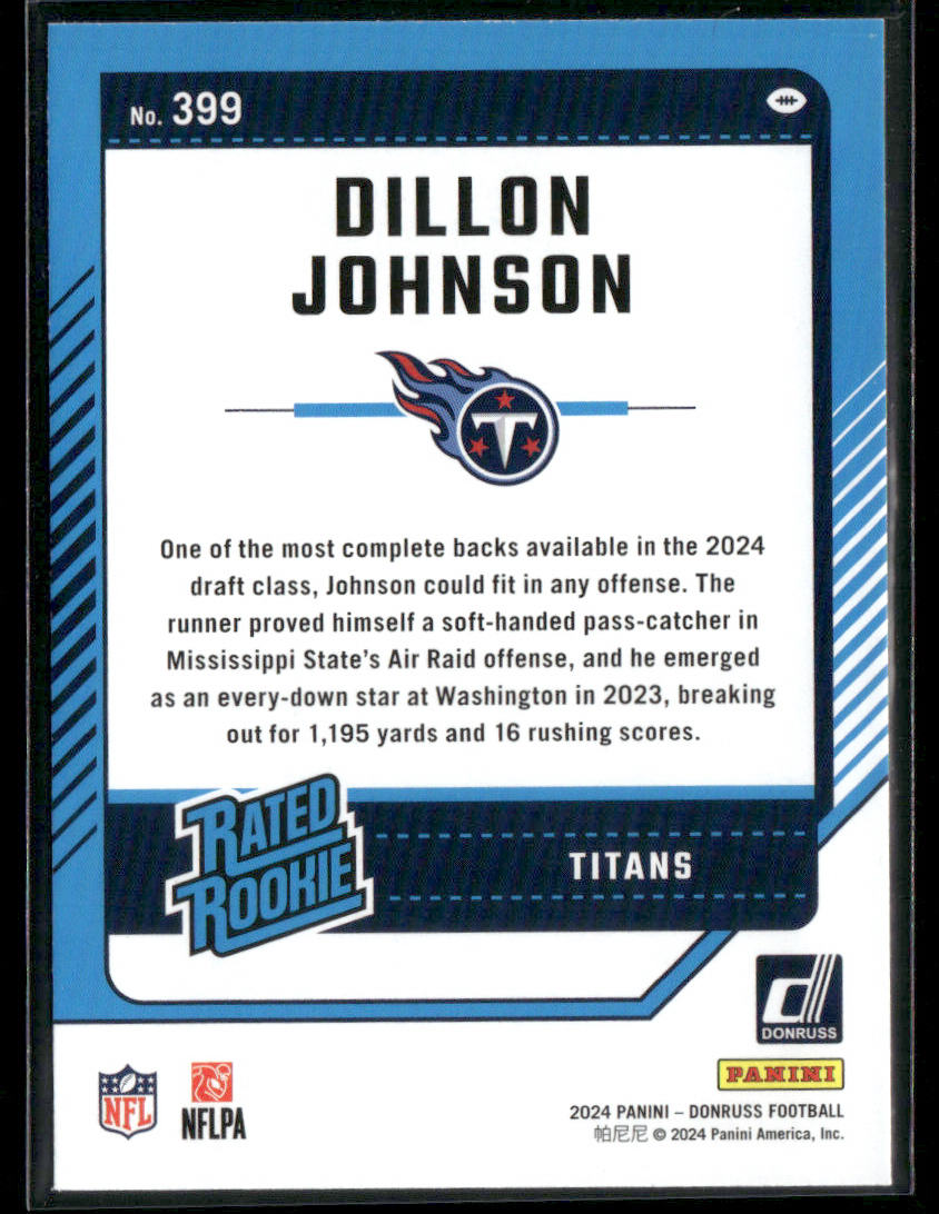 2024 Panini Donruss Dillon Johnson #399 Rated Rookie