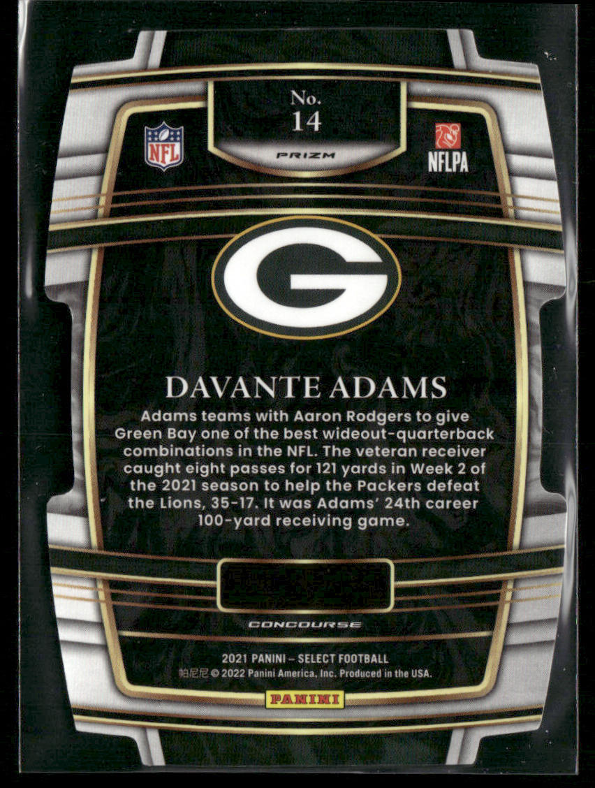 2021 Panini Select Davante Adams #14 Yellow and Green Die Cut