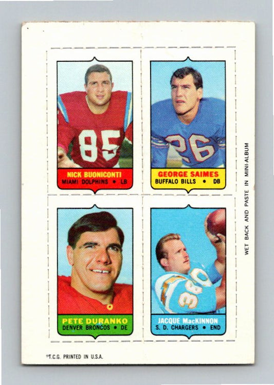 1969 Topps Duranko Buoniconti MacKinnon Saimes Four-in-One