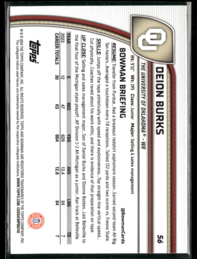 2024 Bowman Chrome University Deion Burks #56