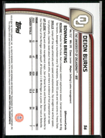 2024 Bowman Chrome University Deion Burks #56