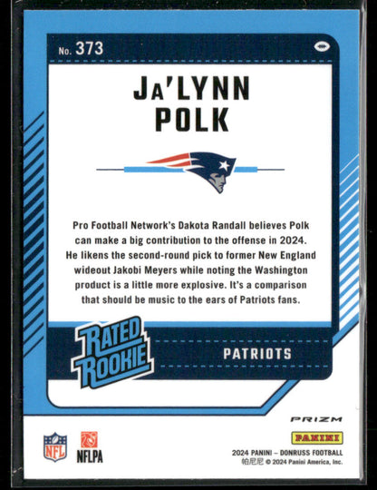 2024 Panini Donruss Football Ja'Lynn Polk #373 Red Pandora Rated Rookie