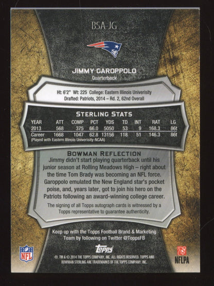 2014 Topps Bowman Sterling Jimmy Garoppolo #BSA-JG Gold Autograph Rookie 32/50