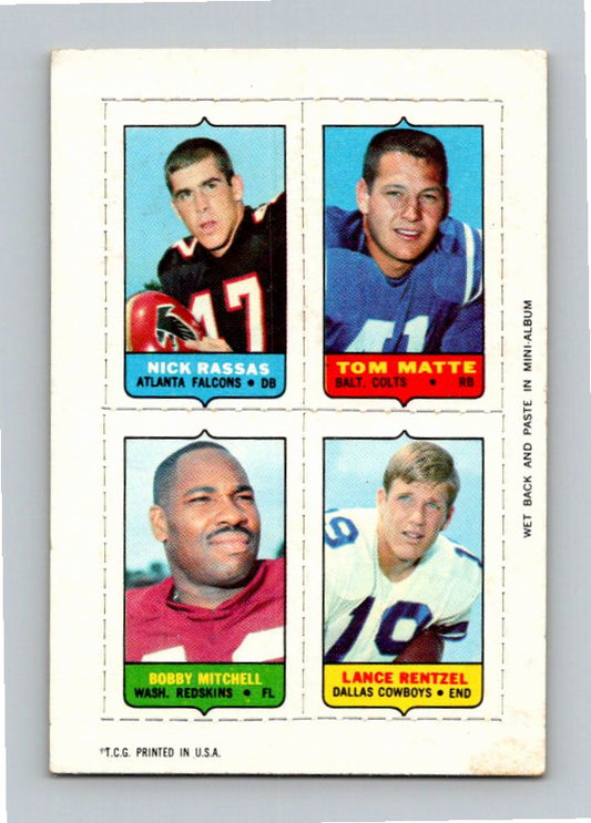 1969 Topps Nick Rassas Lance Rentzel Bobby Mitchell Tom Matte Four-in-One