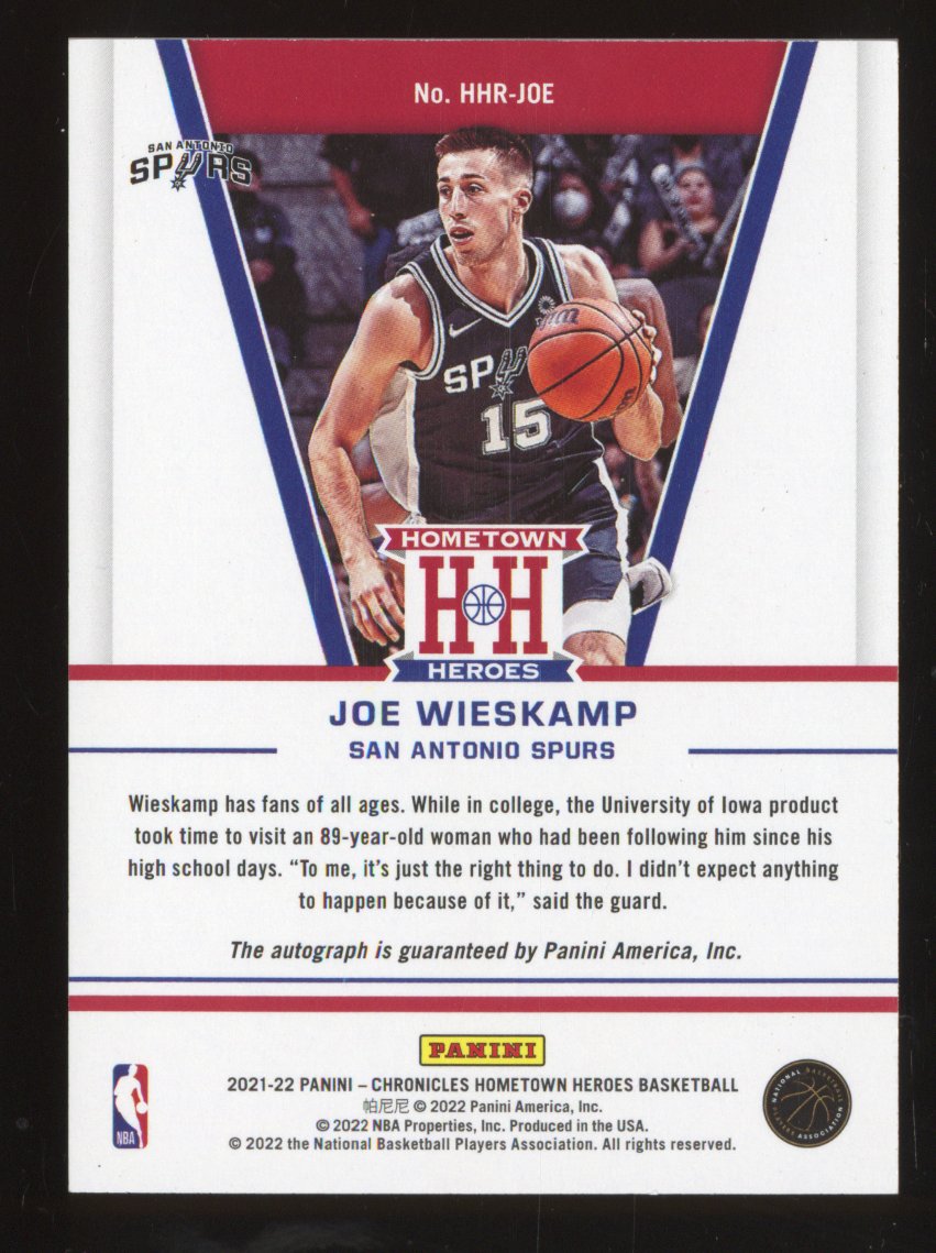 2021 Panini Chronicles Joe Wieskamp #HHR-JOE Rookie Autograph