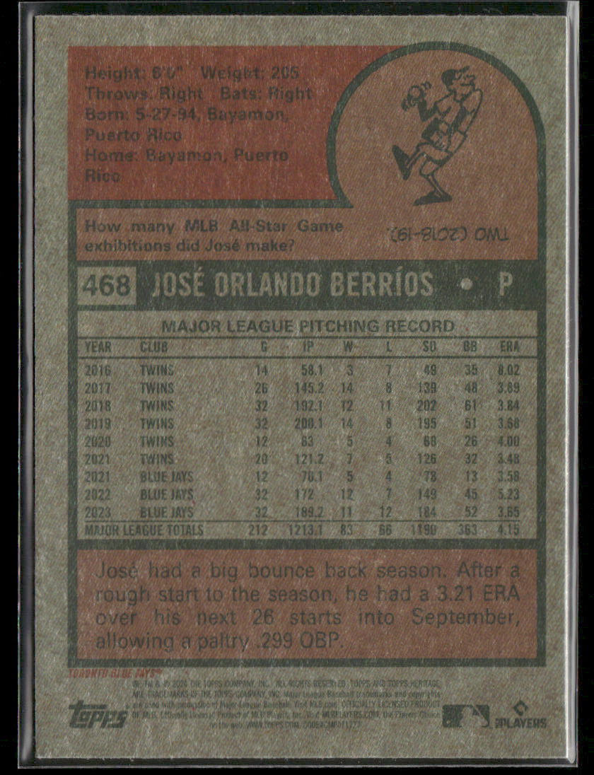 2024 Topps Heritage José Berríos #468 Purple Chrome