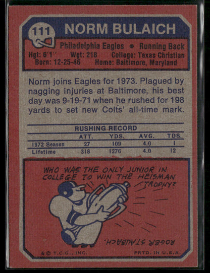 1973 Topps Norm Bulaich #111