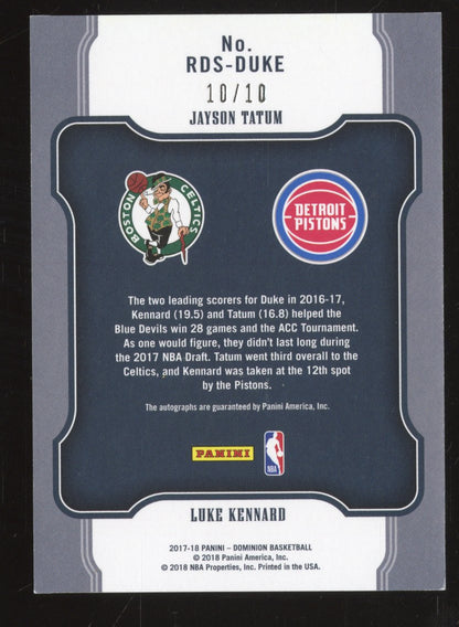 2017-18 Panini Dominion Jayson Tatum Luke Kennard RDS-DUKE Rookie Dual Sigs /10