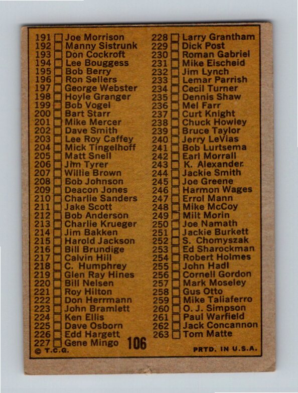 1970 Topps 2nd Series Checklist #106