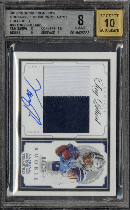 2019 Panini National Treasures Crossover Patch/Auto /25 Tony Pollard #36 BGS 8