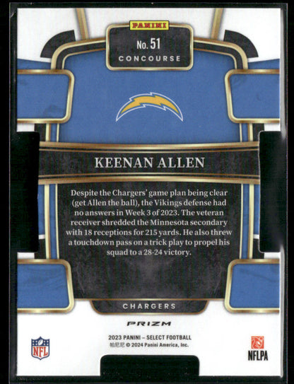 2023 Panini Select Keenan Allen #51 Die Cut Silver Prizm