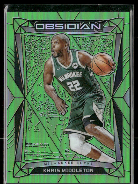 2023-24 Panini Obsidian Khris Middleton #57 Electric Etch Green Flood /25