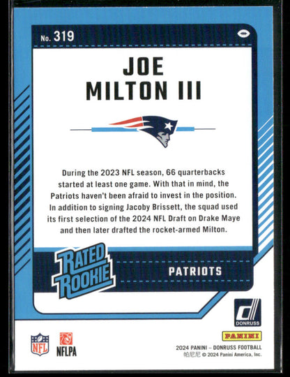 2024 Donruss Joe Milton III #319 Rated Rookie