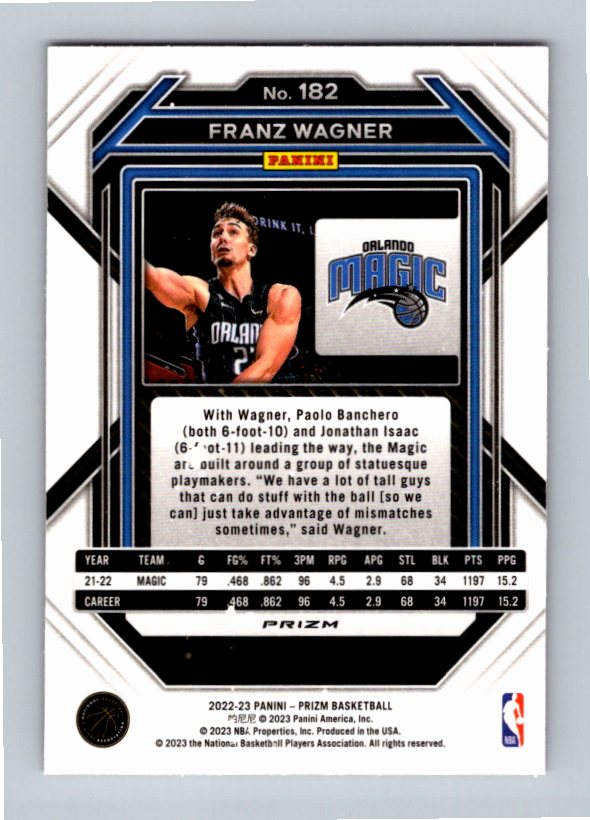 2022 Panini Prizm Franz Wagner #182 Pink Cracked Ice