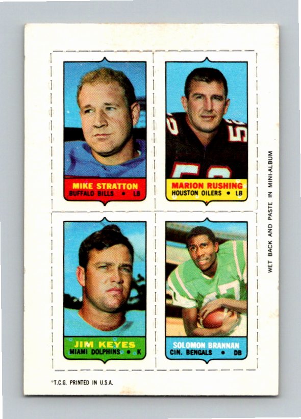 1969 Topps Soloman Brannan Mike Stratton Marion Rushing Jim Keyes Four-in-One