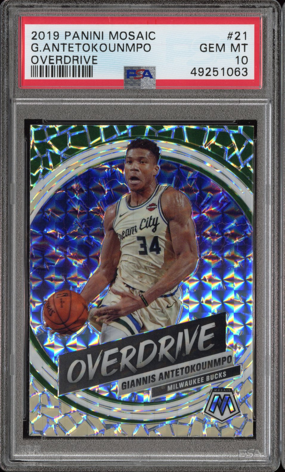 2019-20 Panini Mosaic Giannis Antetokounmpo #21 Overdrive PSA 10