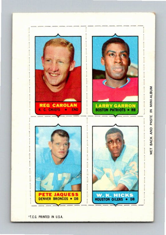 1969 Topps Larry Garron Reg Carolan Pete Jaquess W.K. Hicks Four-in-One Singles