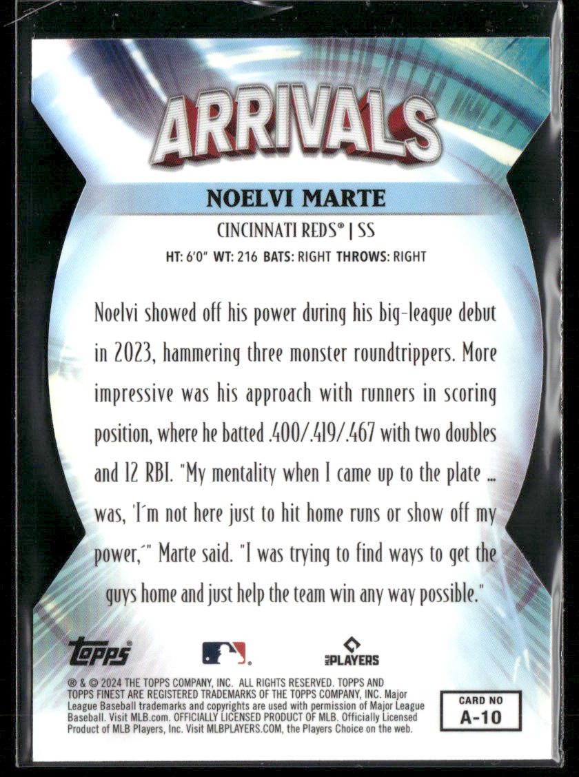 2024 Topps Finest Noelvi Marte #A-10 Die-Cut Arrivals Rookie