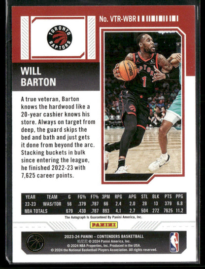 2023-24 Panini Contenders Will Barton #VTR-WBR Autograph