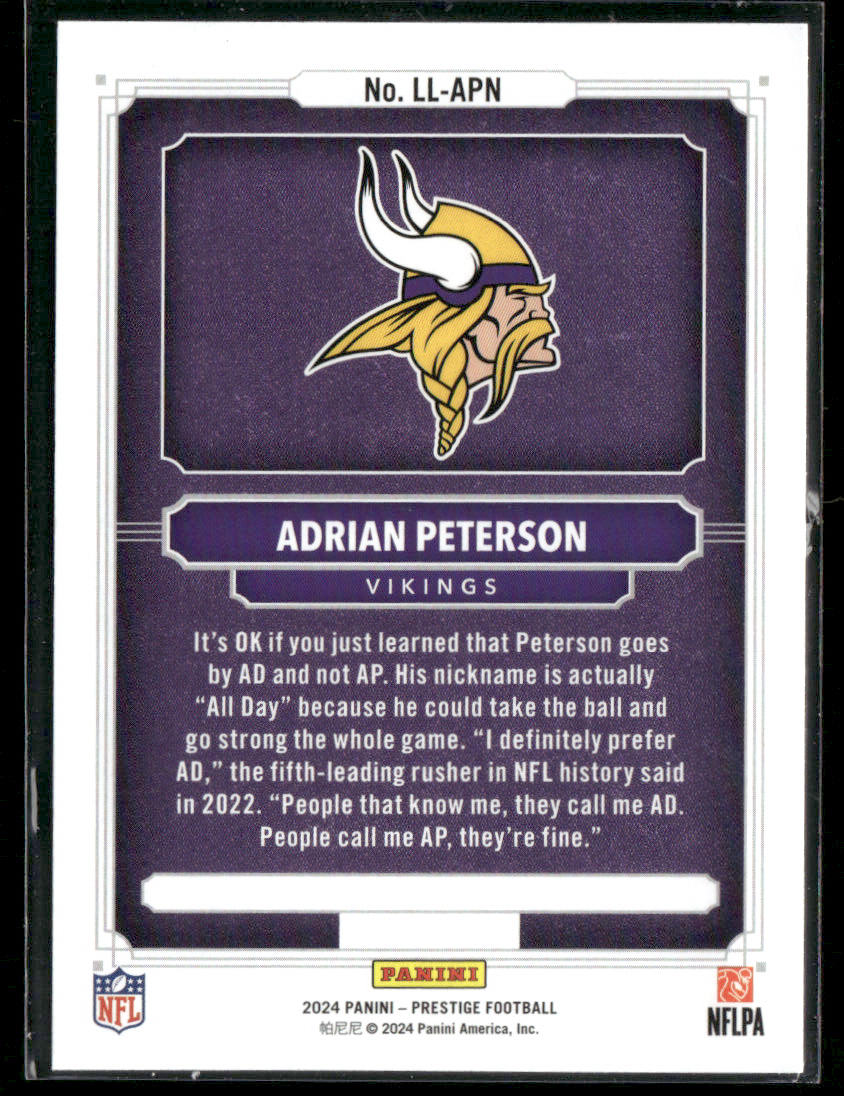 2024 Prestige Adrian Peterson #LL-APN Living Legends Silver Prizm