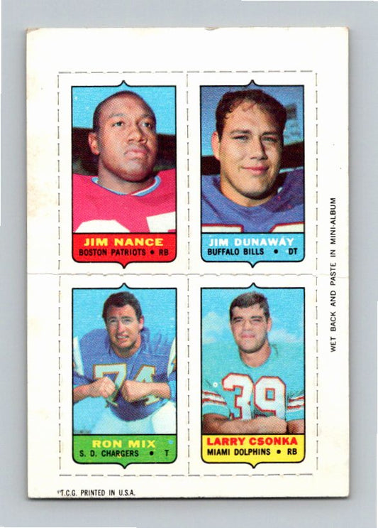 1969 Topps Ron Mix Jim Nance Larry Csonka Jim Dunaway Four-in-One Singles