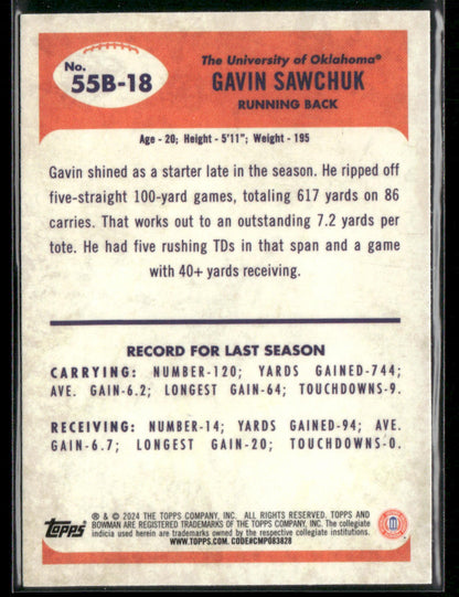 2024 Bowman Chrome University Gavin Sawchuk #55B-18