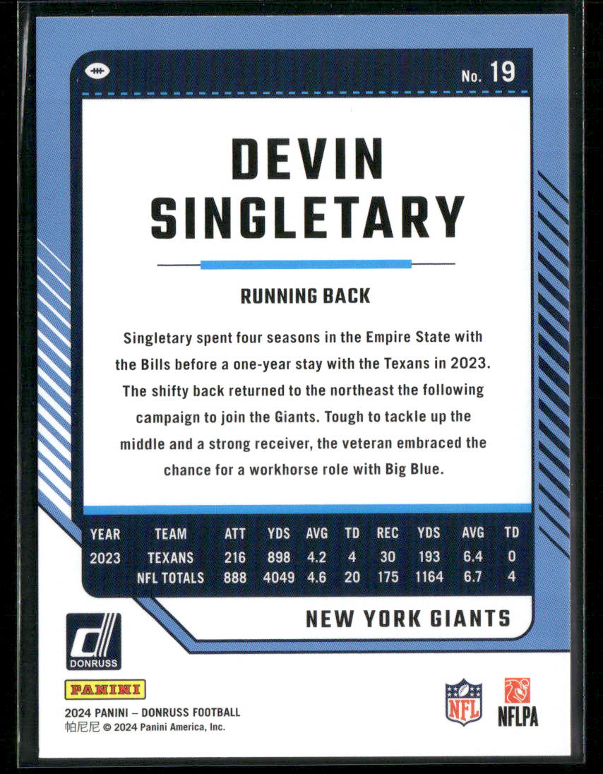 2024 Panini Donruss Devin Singletary #19 Green Press Proof