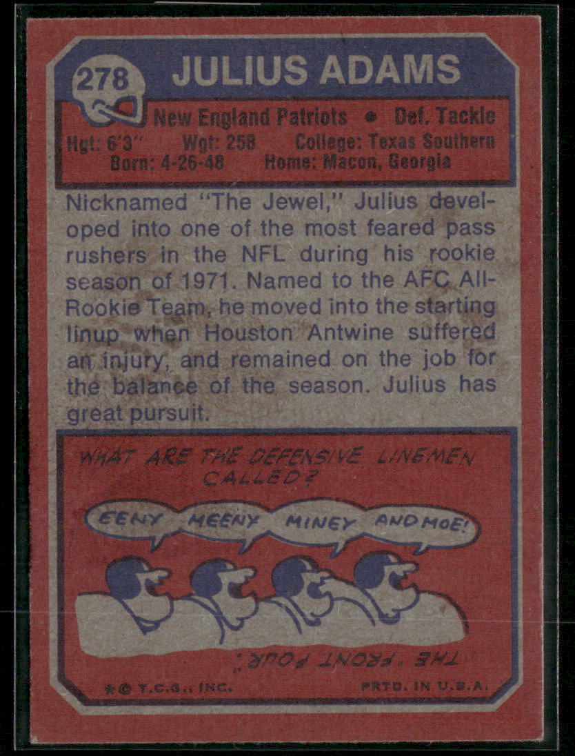 1973 Topps Julius Adams #278