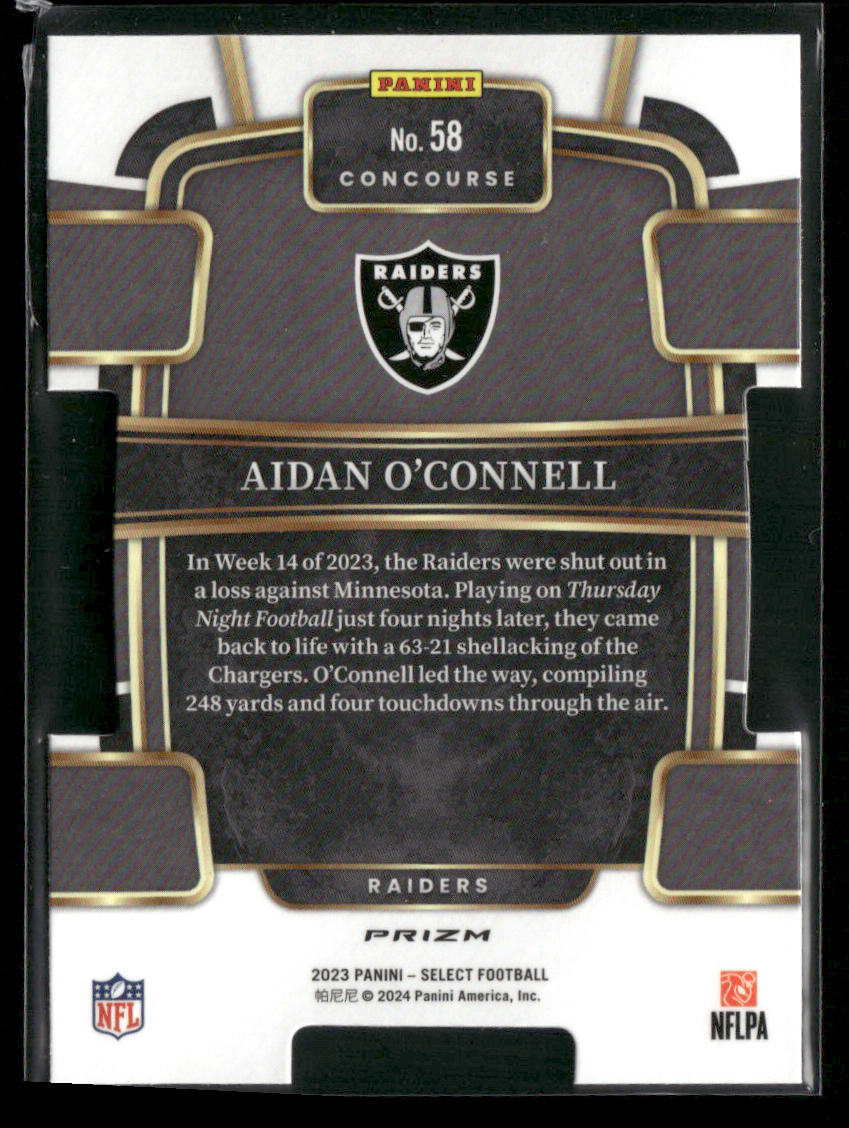 2023 Panini Select Aidan O'Connell #58 Die Cut Black Green RC