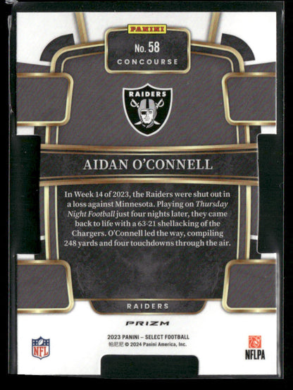 2023 Panini Select Aidan O'Connell #58 Die Cut Black Green RC