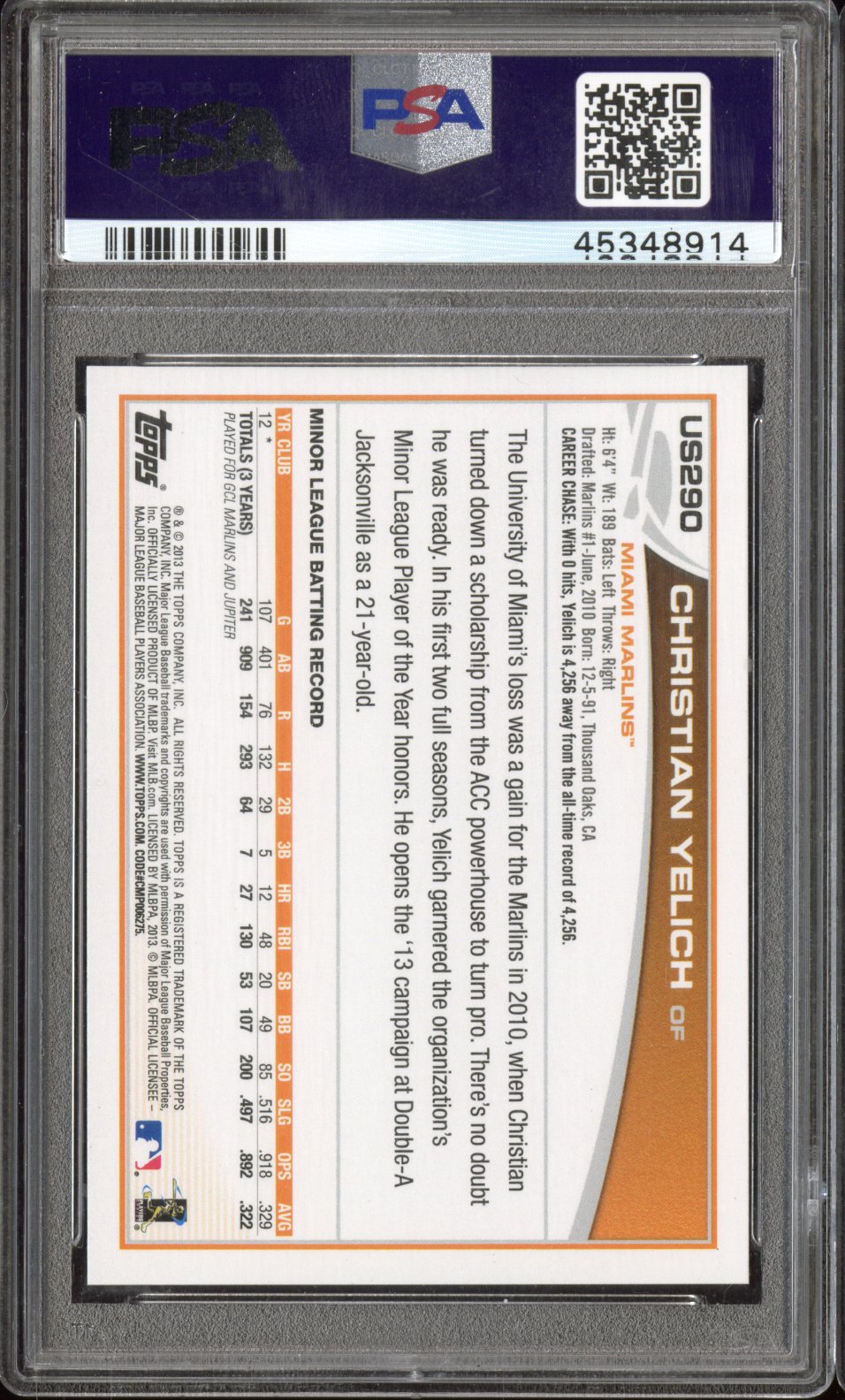 2013 Topps Update Christian Yelich #US290 Target Red Border PSA 10