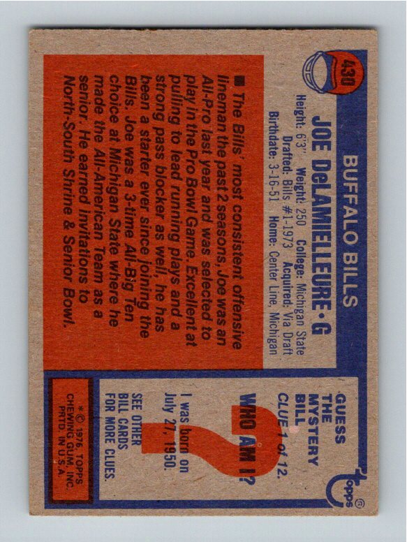 1976 Topps Joe DeLamielleure #430