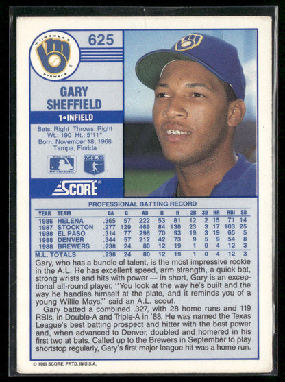 1989 Pinnacle Brands Score Gary Sheffield #625 Rookie