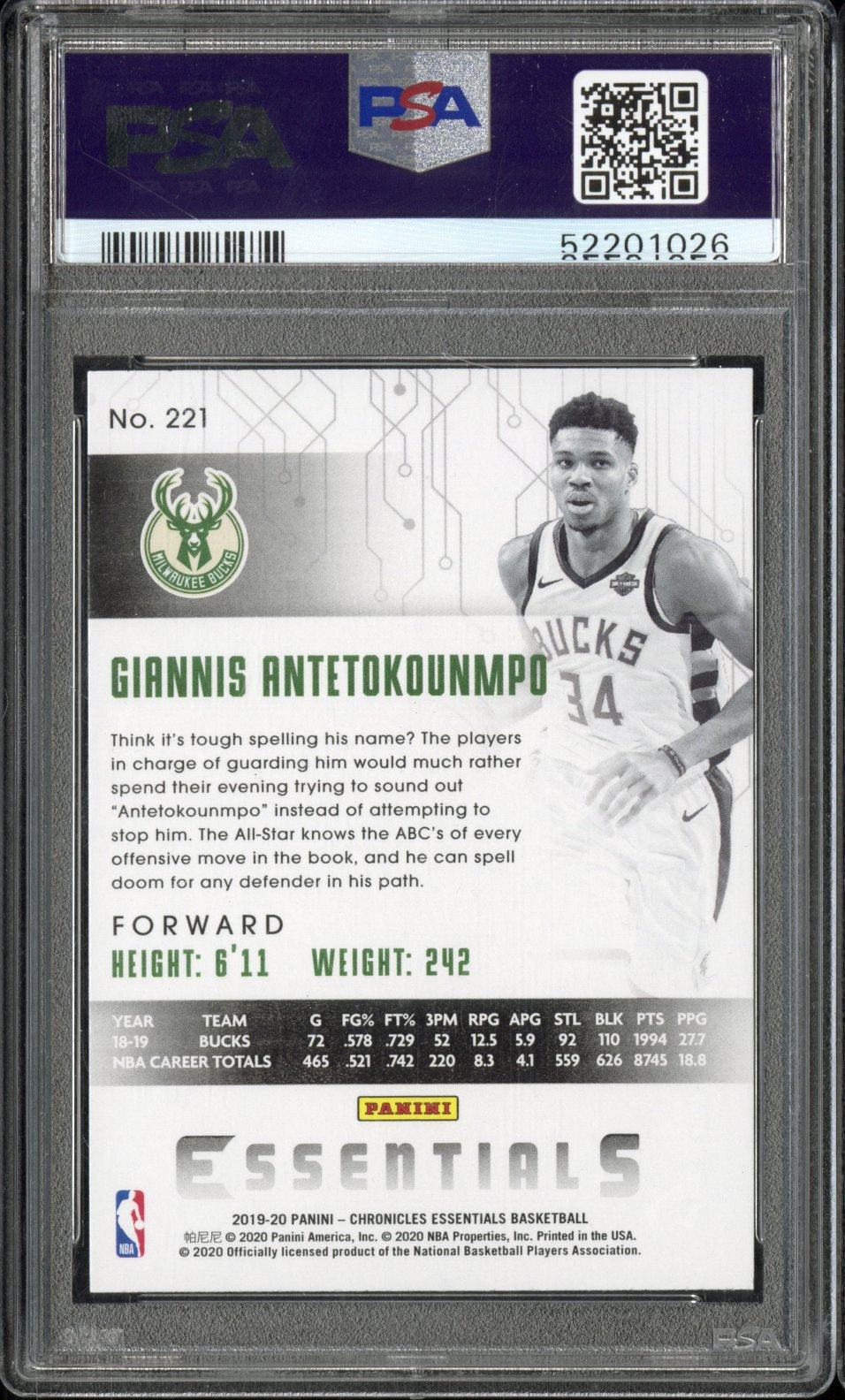 2019 Panini Chronicles G. Antetokounmpo #221 Pink PSA 10