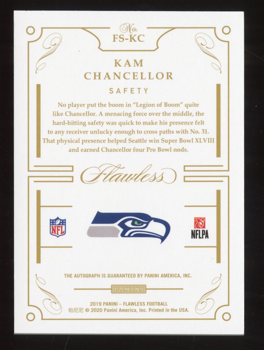 2019 Panini Flawless Kam Chancellor #FS-KC Flawless Signatures Autograph 04/15