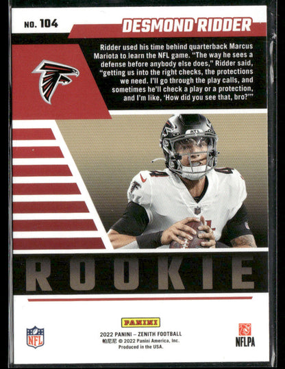 2022 Panini Zenith Desmond Ridder #104 Red Zone Rookie